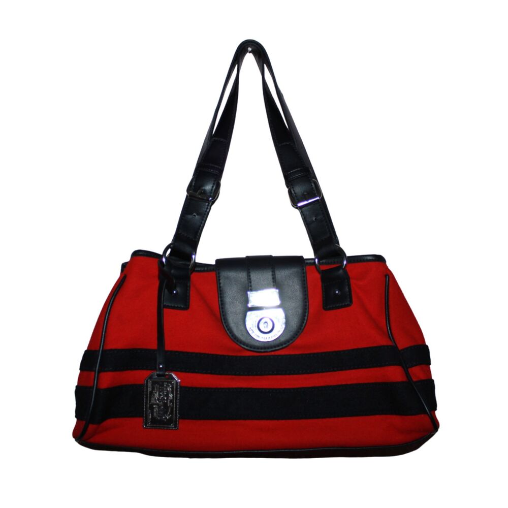 American Living Red Black Cotton Shoulder Bag Satchel Purse